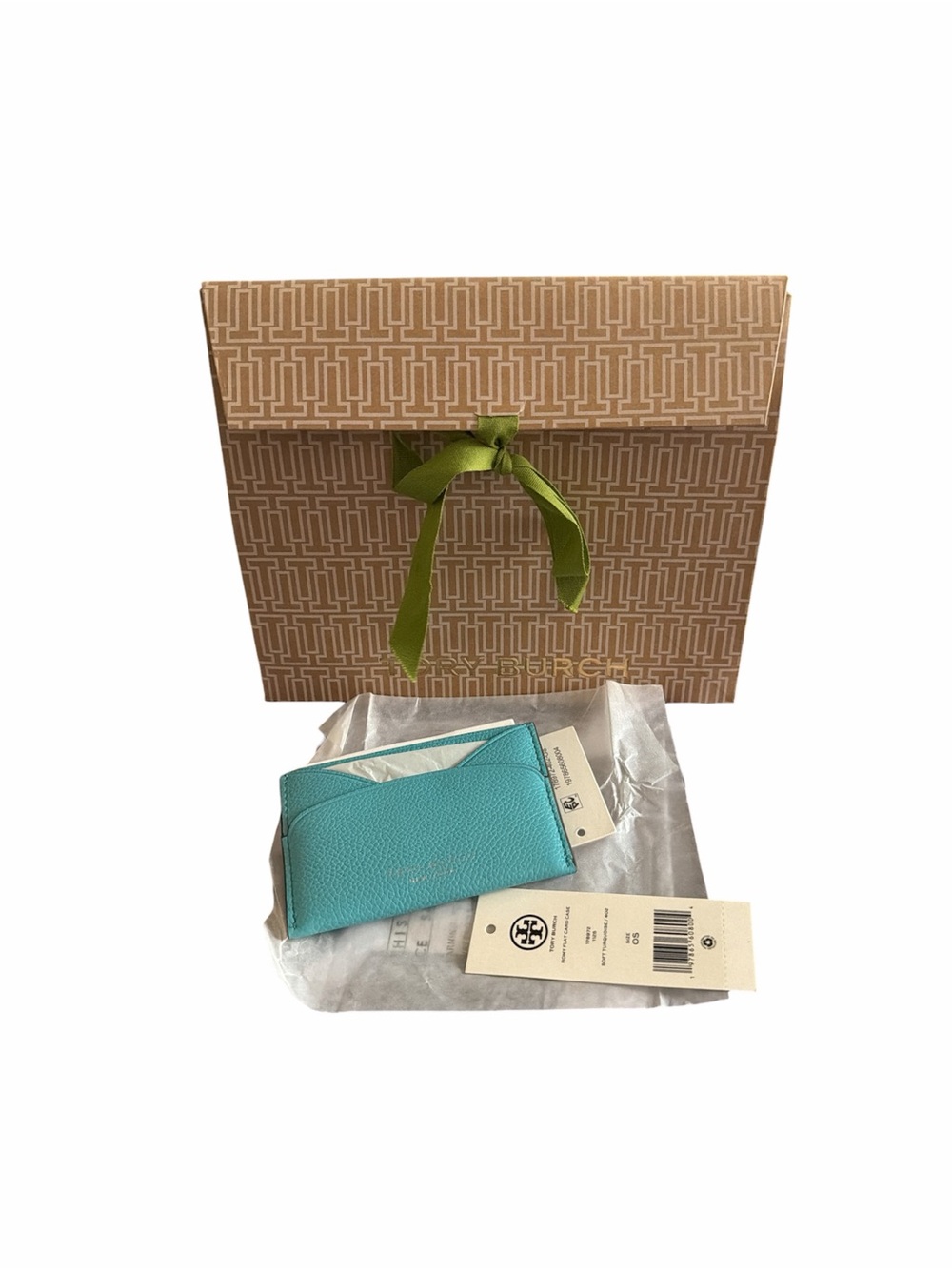 Tory Burch Leather Romy Flat Card Case - Turquoise w/branded Gift Box - NWT